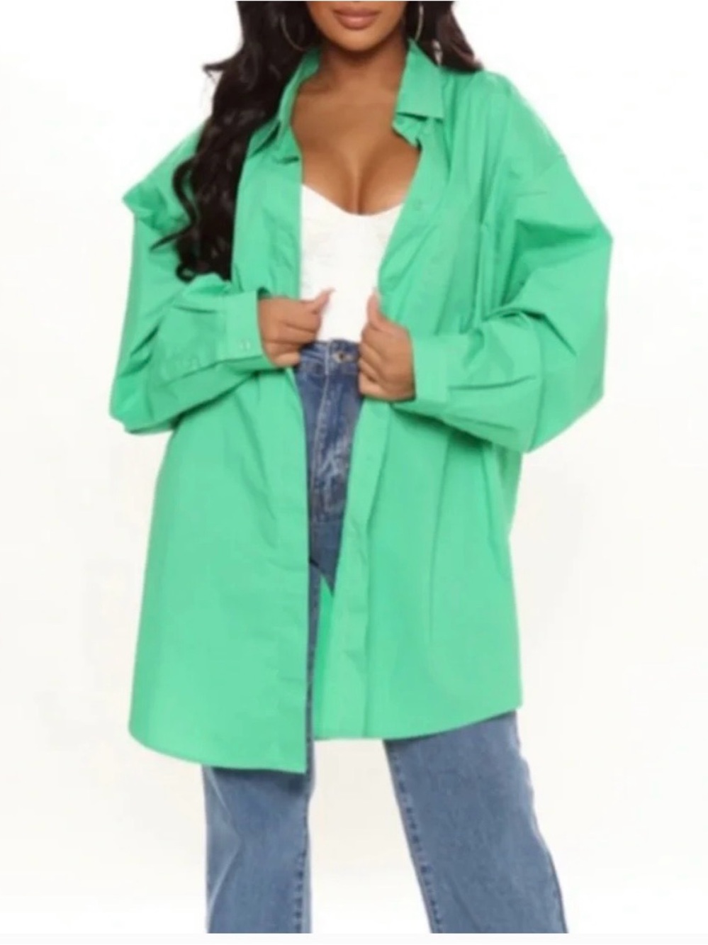 Green Oversized Button-Down Shirt — Women's Casual Top